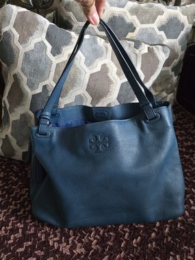 Tory Burch Deep Teal Pebbled Leather Shoulder Bag